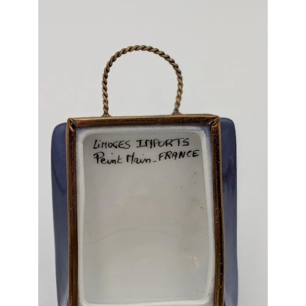 Rare Retired Limoges Blue Nordstrom Shopping Bag Trinket Box Hand-Painted France